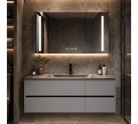 LumoHaus Mobile Bagno Sospeso con Lavabo e Specchio Bagno con Luce, Mobile Bagno con Specchio Contenitore, Mobile Sottolavabo per Bagno, Design Moderno