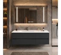 LumoHaus Mobile Bagno Sospeso con Lavabo e Specchio Bagno con Luce, Mobile Bagno con Specchio Contenitore, Mobile Sottolavabo per Bagno, Design Moderno