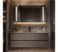 LumoHaus Mobile Bagno Sospeso con Lavabo e Specchio Bagno con Luce, Mobile Bagno con Specchio Contenitore, Mobile Sottolavabo per Bagno, Design Moderno