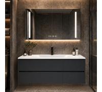 LumoHaus Mobile Bagno Sospeso con Lavabo e Specchio Bagno con Luce, Mobile Bagno con Specchio Contenitore, Mobile Sottolavabo per Bagno, Design Moderno