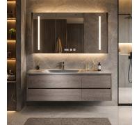 LumoHaus Mobile Bagno Sospeso con Lavabo e Specchio Bagno con Luce, Mobile Bagno con Specchio Contenitore, Mobile Sottolavabo per Bagno, Design Moderno