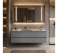 LumoHaus Mobile Bagno Sospeso con Lavabo e Specchio Bagno con Luce, Mobile Bagno con Specchio Contenitore, Mobile Sottolavabo per Bagno, Design Moderno