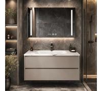 LumoHaus Mobile Bagno Sospeso con Lavabo e Specchio Bagno con Luce, Mobile Bagno con Specchio Contenitore, Mobile Sottolavabo per Bagno, Design Moderno