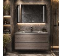 LumoHaus Mobile Bagno Sospeso con Lavabo e Specchio Bagno con Luce, Mobile Bagno con Specchio Contenitore, Mobile Sottolavabo per Bagno, Design Moderno