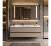 LumoHaus Mobile Bagno Sospeso con Lavabo e Specchio Bagno con Luce, Mobile Bagno con Specchio Contenitore, Mobile Sottolavabo per Bagno, Design Moderno