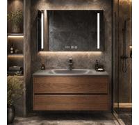 LumoHaus Mobile Bagno Sospeso con Lavabo e Specchio Bagno con Luce, Mobile Bagno con Specchio Contenitore, Mobile Sottolavabo per Bagno, Design Moderno