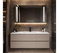 LumoHaus Mobile Bagno Sospeso con Lavabo e Specchio Bagno con Luce, Mobile Bagno con Specchio Contenitore, Mobile Sottolavabo per Bagno, Design Moderno