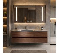 LumoHaus Mobile Bagno Sospeso con Lavabo e Specchio Bagno con Luce, Mobile Bagno con Specchio Contenitore, Mobile Sottolavabo per Bagno, Design Moderno
