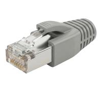 Lumonic 100x Spina di rete RJ45 Grigio I Con scarico della trazione, aiuto all'inserimento e protezione dalla piegatura I Spina a crimpare per cavi LAN di rete CAT5, CAT6 e CAT7