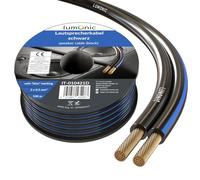 Lumonic Cavi per altoparlanti | 100m Nero | 2x 0,5mm² CCA | Marcatura blu Cavo per diffusori HiFi | Linea audio doppia