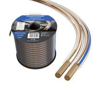 Lumonic Cavi per altoparlanti | 100m Trasparente | 2x 1,5mm² CCA | Marcatura blu Cavo per diffusori HiFi | Linea audio doppia