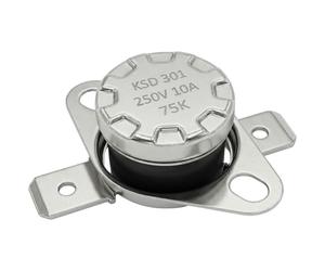 Lumonic KSD301 Interruttore di temperatura tondo | 75°C ± 5°C | Contatto NO NO | max. 250V AC/10A | Spina piatta | Ø15×12mm | Interruttore termico, bimetallico | Macchine da caffè, ferri da stiro, for