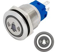 Lumonic Pulsante piatto in acciaio inox diametro 19mm I Con un LED a campana in colore bianco freddo Dimensioni: 2,8x0,5mm Pin 250V 3A I Antivandalo secondo standard IP65