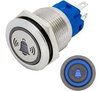 Lumonic Pulsante piatto in acciaio inox diametro 19mm I Con un LED a campana in colore blu Dimensioni: 2,8x0,5mm Pin 250V 3A I Antivandalo secondo standard IP65
