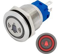 Lumonic Pulsante piatto in acciaio inox diametro 19mm I Con un LED a campana in colore rosso Dimensioni: 2,8x0,5mm Pin 250V 3A I Antivandalo secondo standard IP65