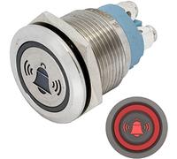 Lumonic Pulsante piatto in acciaio inox diametro 19mm I Con un LED a campana in colore rosso Dimensioni: Attacco a vite 250V 3A I Antivandalo secondo standard IP65