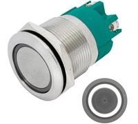 Lumonic Pulsante piatto in acciaio inox diametro 22mm I Con un LED ad anello in bianco freddo Dimensioni: Connessione a vite 250V 3A I Antivandalismo secondo standard IP65