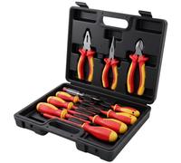 Lumonic Set di utensili VDE da 12 pezzi, 1000 V, in valigetta - 3 pinze, 7 cacciaviti, tester di tensione da 250 V, valigetta in plastica, per elettricisti e impianti domestici