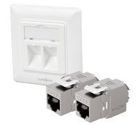Lumonic Telaio da incasso Keystone con modulo 2x CAT7 | Montaggio Keystone senza attrezzi a 2 porte snap-in | Sistema standard 55 | Presa Ethernet fino a 10Gbps per AWG22-24 | RJ45 completamente