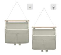 LUMOOM 2 pezzi ad alta capacità, organizer da parete in tessuto di lino, pratico organizer da porta con gancio, ideale come organizer da appendere per il bagno (grigio)