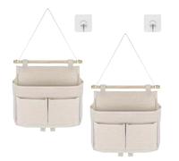 LUMOOM 2 pezzi ad alta capacità, organizer da parete in tessuto di lino, pratico organizer da porta con gancio, ideale come organizer da appendere per il bagno (beige)