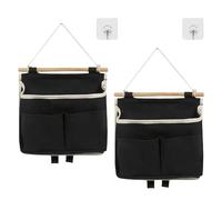 LUMOOM 2 pezzi organizzatori sospesi ad alta capacità, organizer da parete in tessuto di lino, pratico organizer per porta con ganci, borsa portaoggetti ideale come organizer sospeso per bagno (nero)
