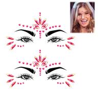 LUMOOM 2 pezzi scintillanti pietre per il viso, strass autoadesivi per carnevale, Halloween, festival e feste, tatuaggi temporanei, gioielli per il viso, cristalli e accessori per cosplay (rosa)