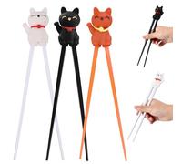 LUMOOM 3 paia di bacchette da tavola per bambini, bacchette educative per principianti con dolce gatto felicità, cat paw chopsticks, bacchette riutilizzabili antiscivolo, chopsticks da allenamento