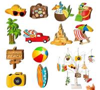 LUMOOM 36 ciondoli estivi in legno, decorazione per l'albero di Natale, ornamenti da appendere in legno con motivi hawaiani, ciondoli in legno per feste tropicali e decorazioni da spiaggia (B)