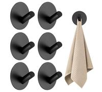 LUMOOM 6 ganci adesivi in acciaio inox, colore nero, autoadesivi, senza foratura, 45 x 30 mm, ganci rotondi, per bagno, camera da letto, cucina, portata 10 kg, extra forti