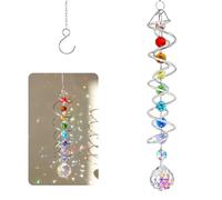LUMOOM Acchiappasole di cristallo, decorazione per finestra, doppia spirale con sette perle di chakra, in acciaio inox, design a coda a spirale, cristallo arcobaleno, per decorazione da giardino