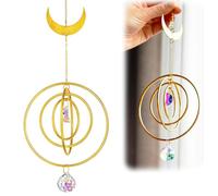 LUMOOM Acchiappasole in cristallo per finestre, arcobaleno, con 4 anelli in ottone, acchiappasole per finestre, decorazione da giardino, matrimonio (luna)