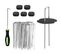 LUMOOM Ancoraggio in tessuto non tessuto per erbacce, 50 pezzi e 50 rondelle, picchetti a forma di U zincati con ganci di rimozione, per erbacce non tessuto, giardino, erba artificiale (15 x 4 cm)