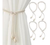 LUMOOM Curtain Rope Buckle, 4 fermatenda, tessuto a mano, corda lunga 48 cm, fermatenda per tende, ideale per soggiorno e camera da letto (beige)