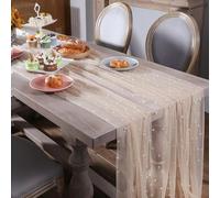LUMOOM Runner da tavola in tulle con perline, 80 x 200 cm, in chiffon, in pizzo con perline, tovaglia per matrimoni, compleanni, festival, decorazioni per feste (color crema)