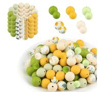 LUMOOM Set di 100 perline in silicone colorate da 9 mm e 15 mm, perline da infilare con foro, per braccialetti fai da te, penne, portachiavi, collane (giallo e verde)