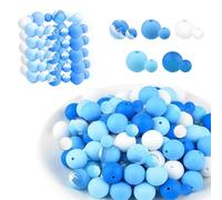 LUMOOM Set di 100 perline in silicone colorate da 9 mm e 15 mm, perline da infilare con foro, per braccialetti fai da te, penne, portachiavi, collane (blu e bianco)