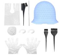 LUMOOM Set di 11 ciocca in silicone, riutilizzabili, con ago e fori, con 3 pennelli, ciocche, cappa per parrucchieri e famiglie (blu)