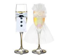 LUMOOM Set di 4 bicchieri da champagne per matrimonio con sposi e sposi, decorazione per coppia di sposi, decorazioni per bottiglie di vino, per matrimonio, decorazione da tavolo