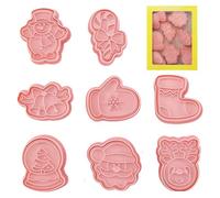 LUMOOM Set di 8 formine per biscotti natalizi 3D con goffratura per bambini, divertenti formine per biscotti anche come forma speculativa (B)