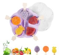 LUMOOM Stampo per ghiaccio sul gambo, in silicone, a 5 celle, per bambini, adulti, frutta fatta in casa, forma di animali, mini pirottini per gelato con coperchio, barretta di cioccolato fai da te