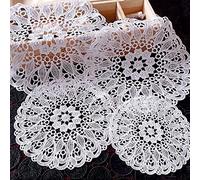 LUMoony 6 sottobicchieri rotondi da 25 cm, con pizzo, ricamati, con ritagli, centrini in pizzo, tovagliette all'uncinetto, per fai da te, matrimoni, decorazioni, cuscini in pizzo