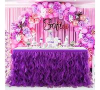 LUMoony Gonna da tavolo in tulle con volant, tovaglia in chiffon, 1,8 m, decorazione da tavolo, per torte, tutù, gonna da tavolo, per battesimo, matrimonio, Natale, arcobaleno, decorazione, viola.