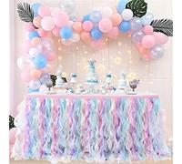 LUMoony Gonna da tavolo in tulle con volant, tovaglia in chiffon, 1,8 m, decorazione da tavolo, per torte, tutù, gonna da tavolo, per battesimo, matrimonio, Natale, arcobaleno, decorazione