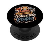 L'umorismo amante degli animali ama gli animali tollera le persone antisociale PopSockets PopGrip Adesivo