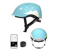 Lumos Nyxel MIPS LED Casco da bicicletta - City & Commuter Casco con 360°, luce freno, USB-C, IPX6, taglia M, colore Fly High - blu chiaro con motivo nuvole
