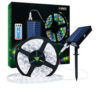 Lumtang Strisce LED Solari Esterni, 5m 280 LED Striscia LED IP67 Impermeabile, Luci LED Bianche Fredde con Telecomando, Illuminazione a 8 Modalità 2835 Luci a Corda SMD