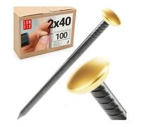 Lun Fix 100 chiodi per quadri, diametro 2 x 40 mm, in acciaio zincato, dorato, con testa decorativa, Ø 6 mm, per cemento, mattoni, intonaco e legno
