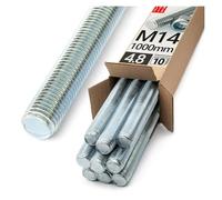 Lun Fix Asta filettata M14 x 1000 mm, 10 pezzi, classe di resistenza 4.8, DIN 975, acciaio zincato, acciaio al carbonio, asta filettata con filettatura metrica completa | perno filettato metrico