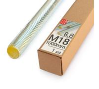 Lun Fix Asta filettata M18 x 1000 mm, 1 pezzo, acciaio 8,8 DIN 976, barra filettata, perno filettato, viti a testa tonda M18, filettatura metrica, fissaggio industriale, filettatura lunga, montaggio